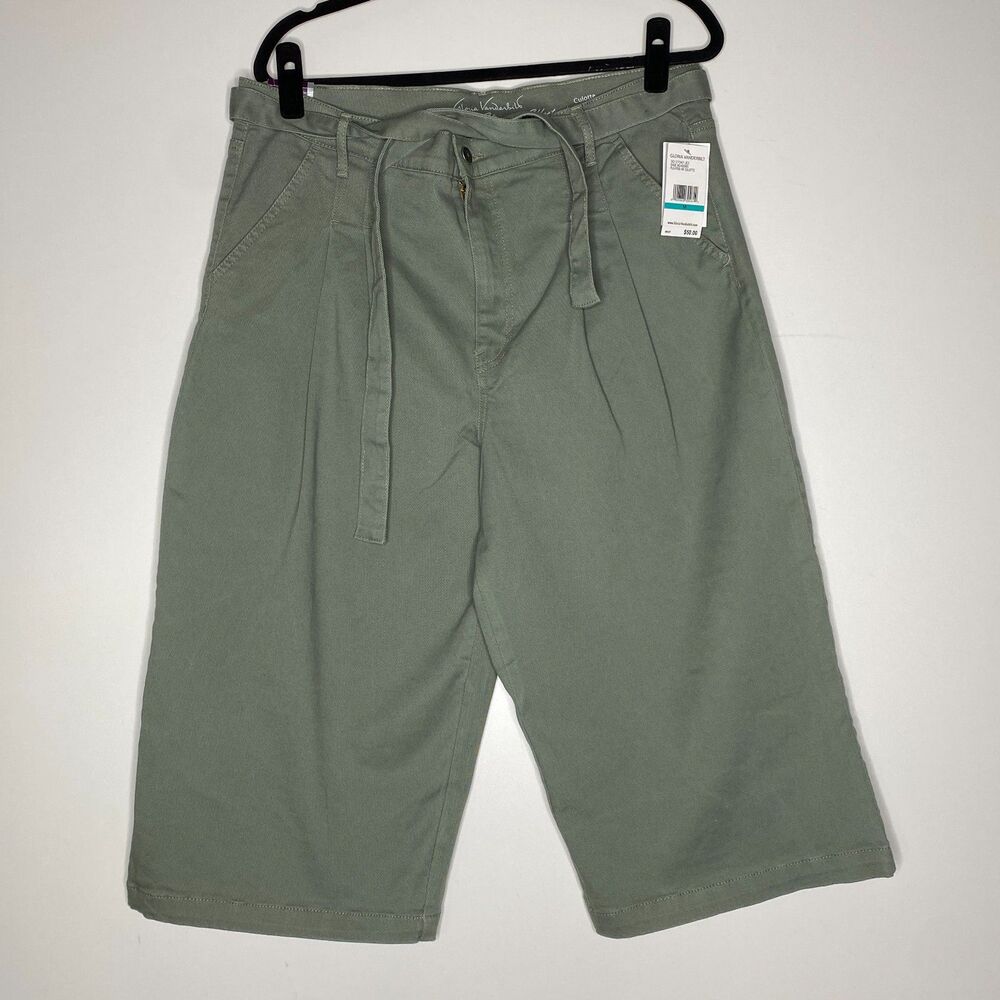 New Gloria Vanderbilt High Rise Pleated Culotte Tie Waist Pant Women's Size 16